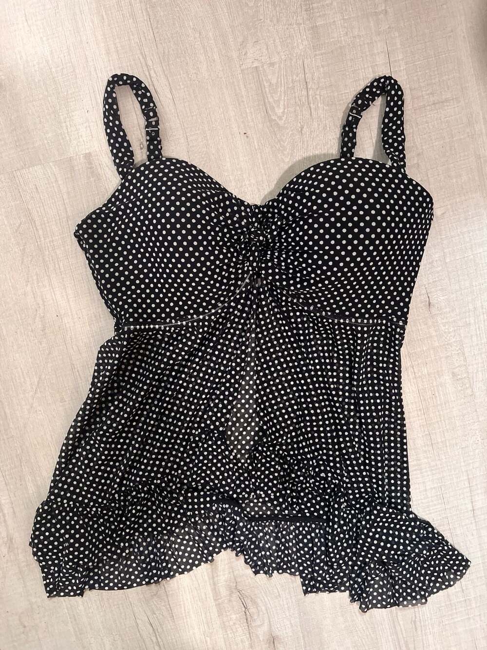 Coco Reef Black and White Polka Dot Bra-Sized Underwire Tankini Swim Top 38D